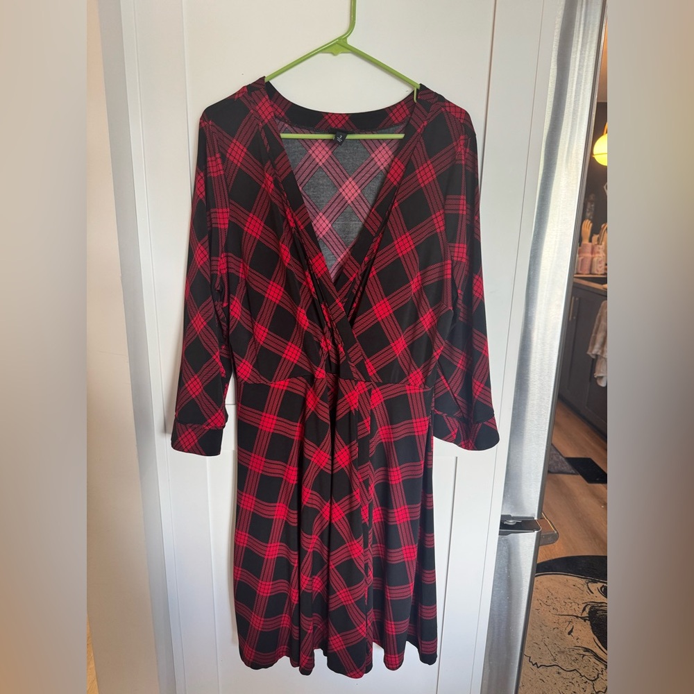Torrid Red and Black Plaid Faux Wrap Dress Size 2